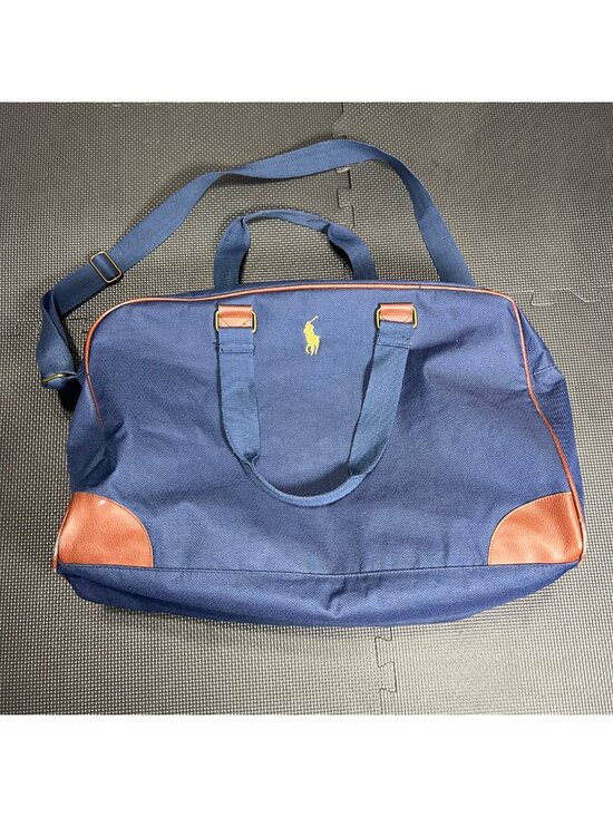 Ralph Lauren Other - Ralph Lauren Blue Duffel Bag With Brown Accents Adjustable Strap & Embroidered L